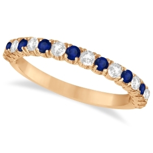 Blue Sapphire and Diamond Wedding Band Anniversary Ring in 14k Rose Gold 0.75ct - All
