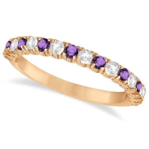 Amethyst and Diamond Wedding Band Anniversary Ring in 14k Rose Gold 0.75ct - All