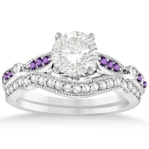 Marquise and Dot Amethyst Vintage Bridal Set in 14k White Gold 0.29ct - All