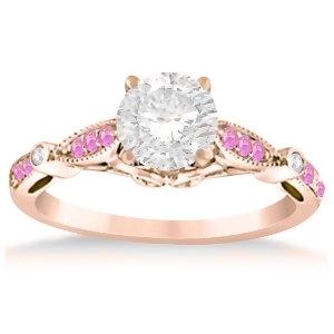 Marquise and Dot Pink Sapphire Vintage Engagement Ring 14k Rose Gold 0.13ct - All
