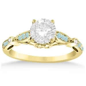 Marquise and Dot Aquamarine Vintage Engagement Ring 14k Yellow Gold 0.13ct - All