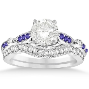 Marquise and Dot Tanzanite Vintage Bridal Set in 14k White Gold 0.29ct - All