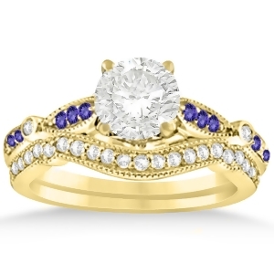 Marquise and Dot Tanzanite Vintage Bridal Set in 14k Yellow Gold 0.29ct - All