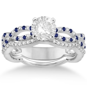 Infinity Diamond and Blue Sapphire Engagement Ring with Band 14k White Gold 0.65ct - All