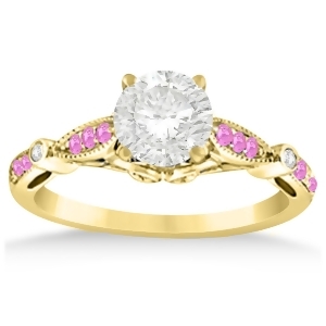 Marquise and Dot Pink Sapphire Vintage Engagement Ring 14k Yellow Gold 0.13ct - All