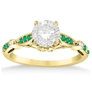 Marquise and Dot Emerald Vintage Engagement Ring 14k Yellow Gold 0.13ct - All