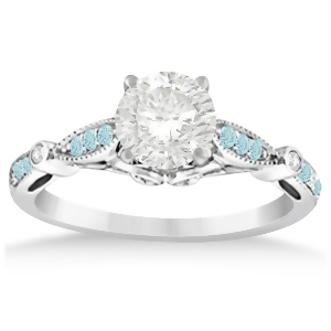 Marquise and Dot Aquamarine Vintage Engagement Ring 14k White Gold 0.13ct - All