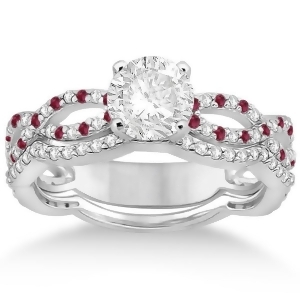 Infinity Diamond and Ruby Engagement Ring with Band 18k White Gold 0.65ct - All