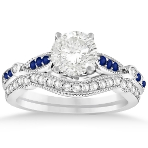 Marquise and Dot Blue Sapphire Vintage Bridal Set in 14k White Gold 0.29ct - All