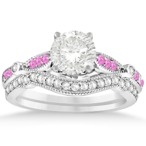 Marquise and Dot Pink Sapphire Vintage Bridal Set in 14k White Gold 0.29ct - All