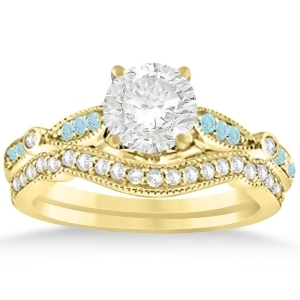 Marquise and Dot Aquamarine Vintage Bridal Set in 14k Yellow Gold 0.29ct - All