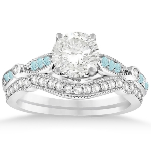 Marquise and Dot Aquamarine Vintage Bridal Set in 14k White Gold 0.29ct - All