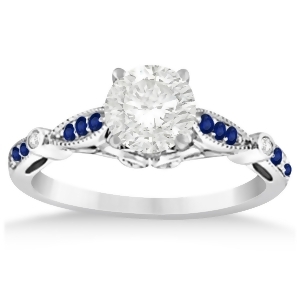 Marquise and Dot Blue Sapphire Vintage Engagement Ring 14k White Gold 0.13ct - All