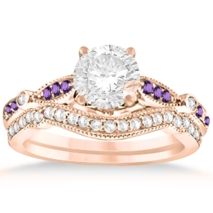 Marquise and Dot Amethyst Vintage Bridal Set in 14k Rose Gold 0.29ct - All