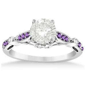 Marquise and Dot Amethyst Vintage Engagement Ring 14k White Gold 0.13ct - All