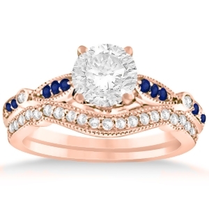 Marquise and Dot Blue Sapphire Vintage Bridal Set in 14k Rose Gold 0.29ct - All