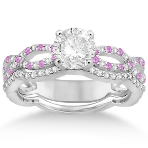 Infinity Diamond and Pink Sapphire Engagement Ring with Band 18k White Gold 0.65ct - All