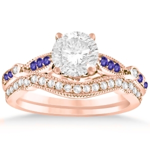 Marquise and Dot Tanzanite Vintage Bridal Set in 14k Rose Gold 0.29ct - All
