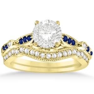Marquise and Dot Blue Sapphire Vintage Bridal Set in 14k Yellow Gold 0.29ct - All
