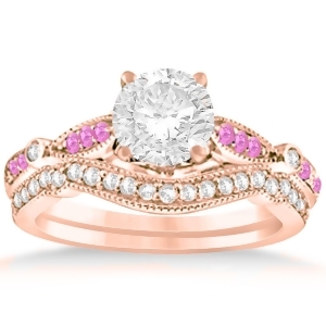 Marquise and Dot Pink Sapphire Vintage Bridal Set in 14k Rose Gold 0.29ct - All