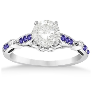 Marquise and Dot Tanzanite Vintage Engagement Ring 14k White Gold 0.13ct - All