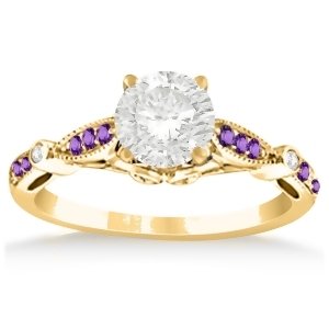 Marquise and Dot Amethyst Vintage Engagement Ring 14k Yellow Gold 0.13ct - All