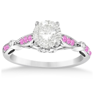 Marquise and Dot Pink Sapphire Vintage Engagement Ring 14k White Gold 0.13ct - All