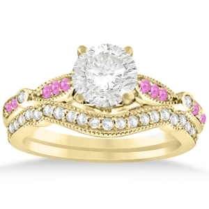 Marquise and Dot Pink Sapphire Vintage Bridal Set in 14k Yellow Gold 0.29ct - All