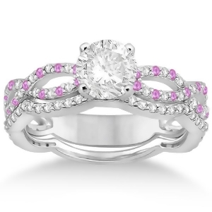 Infinity Diamond and Pink Sapphire Engagement Ring with Band 14k White Gold 0.65ct - All