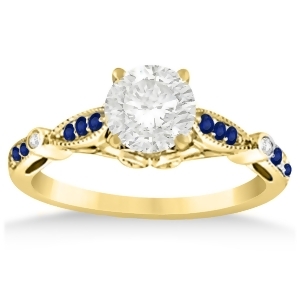 Marquise and Dot Blue Sapphire Vintage Engagement Ring 14k Yellow Gold 0.13ct - All