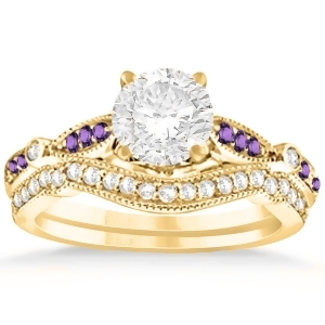 Marquise and Dot Amethyst Vintage Bridal Set in 14k Yellow Gold 0.29ct - All