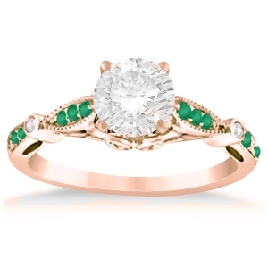 Marquise and Dot Emerald Vintage Engagement Ring 14k Rose Gold 0.13ct - All