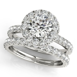 French Pave Halo Diamond Bridal Ring Set Platinum 1.45ct - All