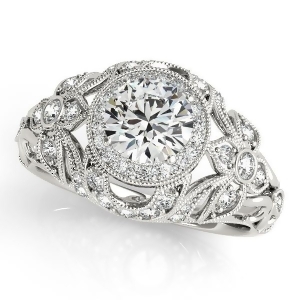 Edwardian Diamond Halo Engagement Ring Floral 14k White Gold 2.00ct - All