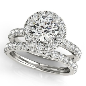 French Pave Halo Diamond Bridal Ring Set Palladium 1.45ct - All