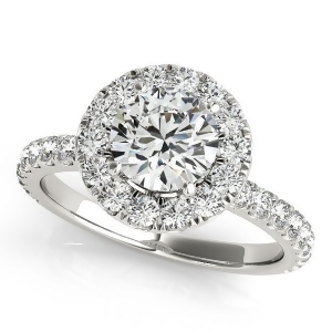 French Pave Halo Diamond Engagement Ring Setting 14k White Gold 1.00ct - All