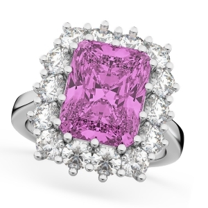 Pink Sapphire and Diamond Lady Di Ring 18k White Gold 5.68ct - All