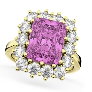 Pink Sapphire and Diamond Lady Di Ring 18k Yellow Gold 5.68ct - All