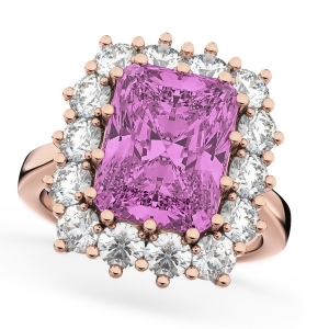 Pink Sapphire and Diamond Lady Di Ring 18k Rose Gold 5.68ct - All
