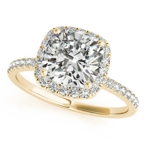 Cushion Diamond Halo Engagement Ring French Pave 14k Y. Gold 0.70ct - All