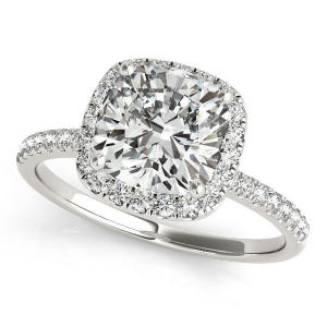 Cushion Diamond Halo Engagement Ring French Pave Platinum 1.58ct - All