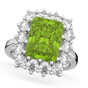 Peridot and Diamond Lady Di Ring 14k White Gold 5.68ct - All