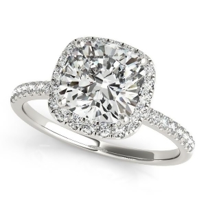 Cushion Diamond Halo Engagement Ring French Pave 18k W. Gold 0.70ct - All
