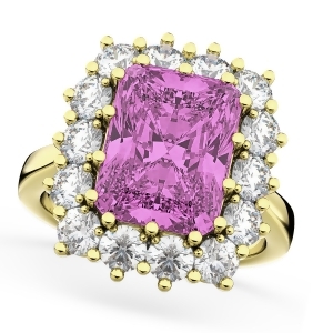 Pink Sapphire and Diamond Lady Di Ring 14k Yellow Gold 5.68ct - All