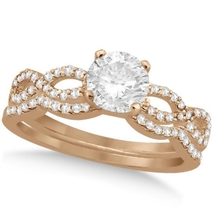 Twisted Infinity Round Diamond Bridal Ring Set 14k Rose Gold 0.88ct - All