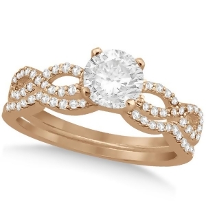 Twisted Infinity Round Diamond Bridal Ring Set 18k Rose Gold 1.63ct - All