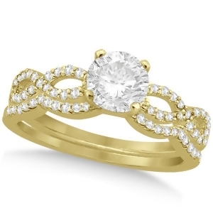 Twisted Infinity Round Diamond Bridal Ring Set 18k Yellow Gold 0.63ct - All
