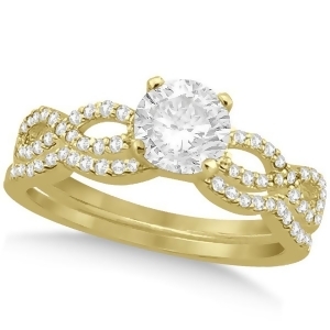 Twisted Infinity Round Diamond Bridal Ring Set 18k Yellow Gold 0.88ct - All