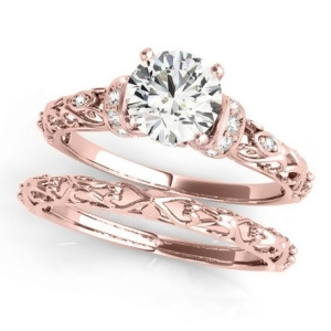 Diamond Antique Style Bridal Set 18k Rose Gold 0.87ct - All