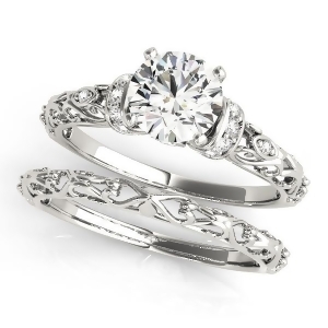 Diamond Antique Style Bridal Set 14k White Gold 1.62ct - All